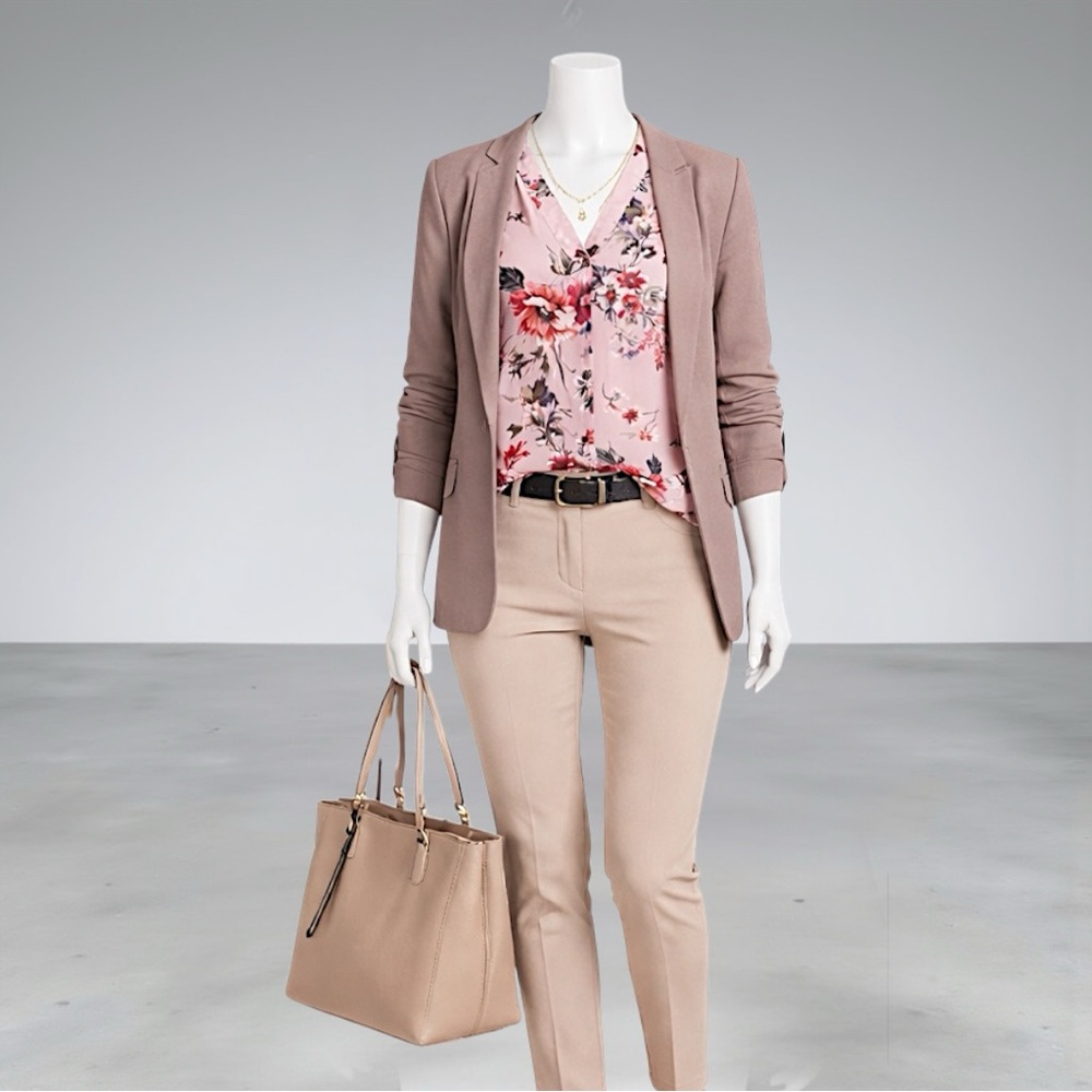 Zac & Rachel Blush Floral Print Roll-Tab Sleeve Blouse - Picture 9 of 11